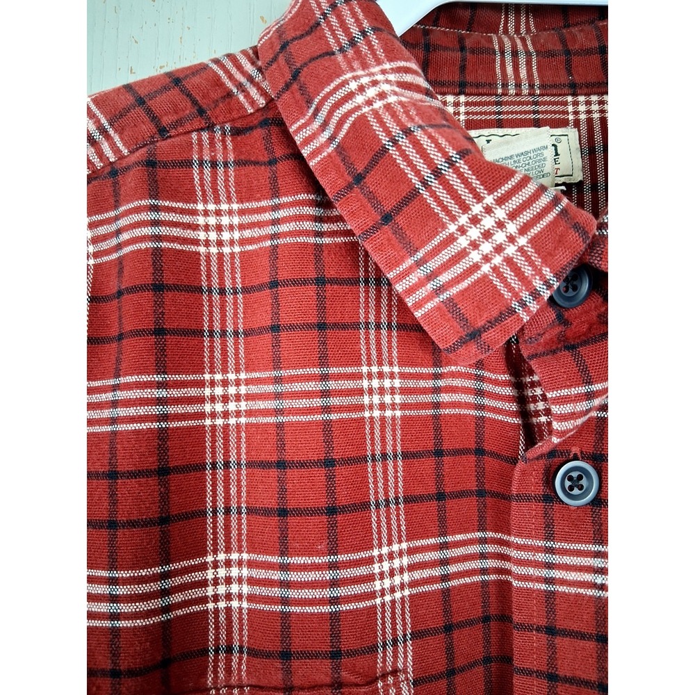 LL Bean Mens Chamois Cloth Shirt Button Up 2XL Dark Red‎ Plaid Vintage Workwear